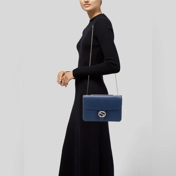 NEW Gucci Interlocking GG logo Blue Caspian Chain Large Bag - Picture 2 of 16